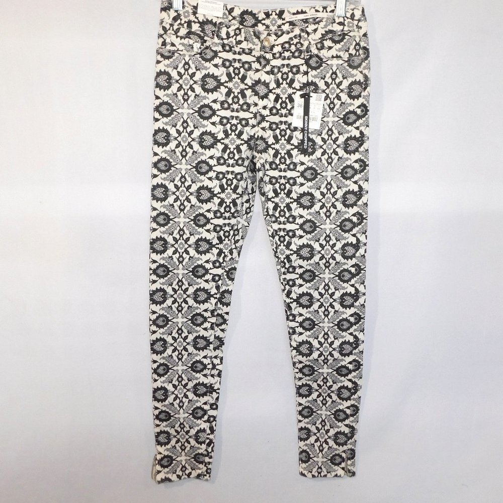Zara Skinny Cropped Thistle Pattern Black White Jeans NEW Women's 4 Denim NEW